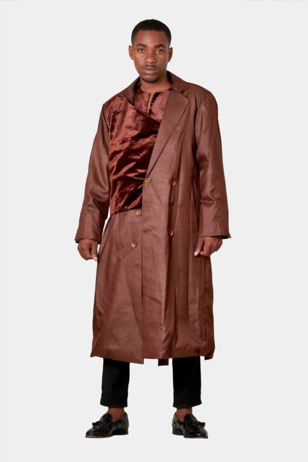 Manteau + chemise col v ema marron-2