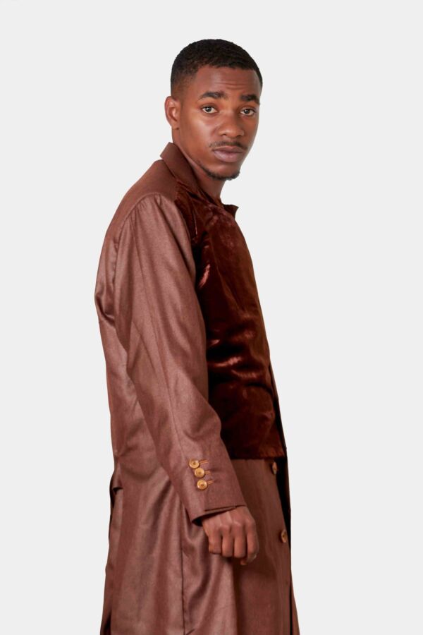 Manteau + chemise col v ema marron-3
