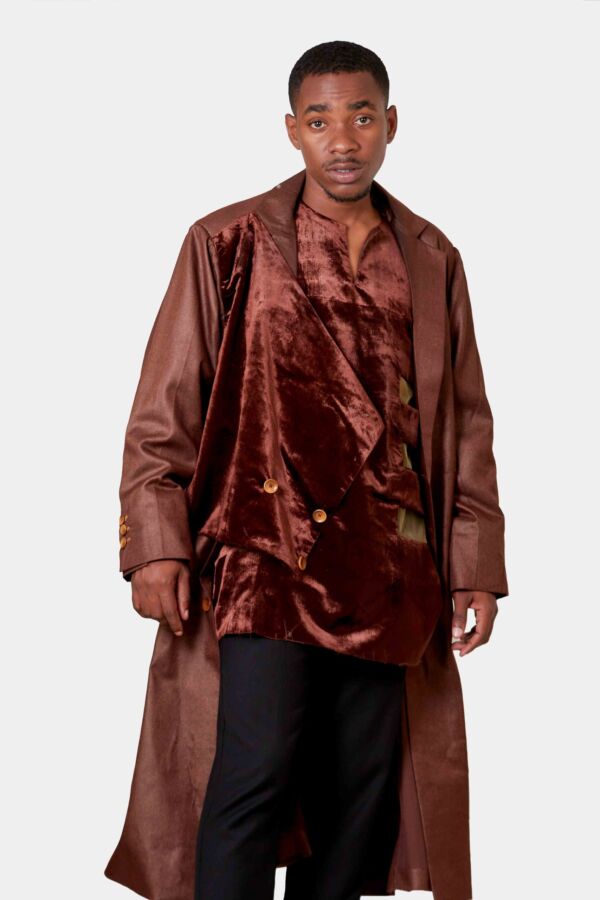 Manteau + chemise col v ema marron-4