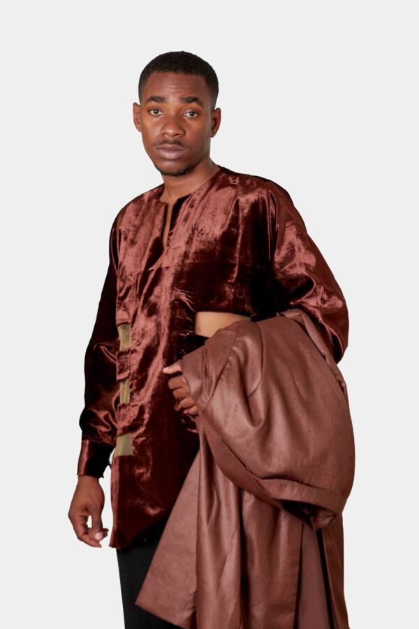 Manteau + chemise col v ema marron-5