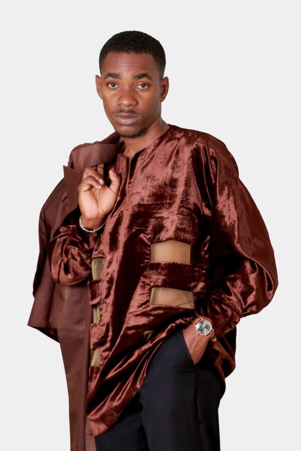 Manteau + chemise col v ema marron-6