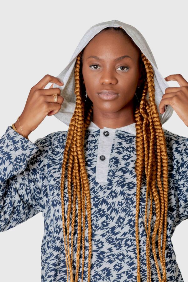 Sweat à capuche asymétrique à manches longues deux tons-3